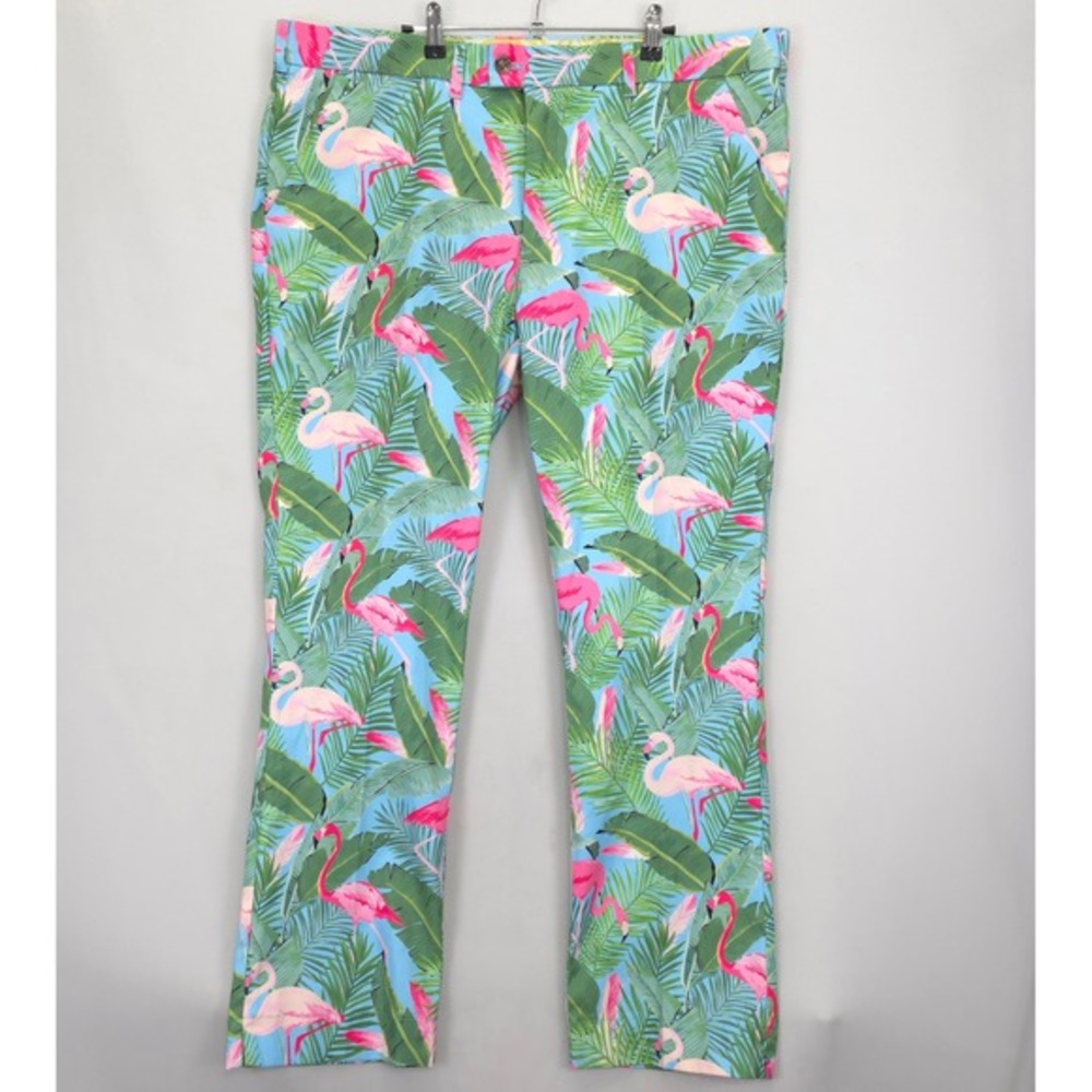 Loudmouth Flamingo Palm Pants Men 42x32L Tropical Print Golfβ Bright Summer